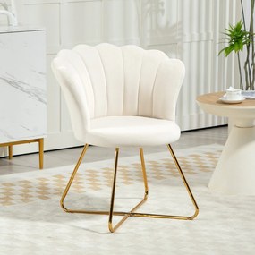 HOMCOM Shell Chair Öltözködő Asztali Szék Velúr Fotel Lounge Szék Acél Lábbal Nappali és Hálószoba Számára 69 x 64 x 80 cm Krém | Aosom