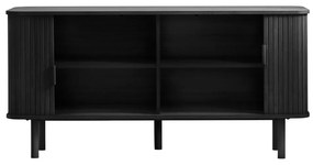 Fekete alacsony komód tolóajtóval, tölgyfa dekorral 76x160 cm Cavo – Unique Furniture