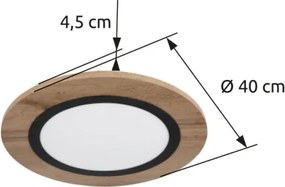 Globo 67292D3 Mennyezeti lámpa fém fekete matt, MDF fa sötét, műanyag fehér, ø: 400mm, M:45mm, LED 15W 230V, 1700lm forrás, 800lm kimenet, 3000K