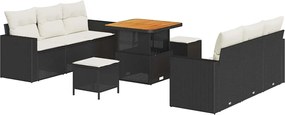 vidaXL Kerti Kanapé Szett 9 pcs Fekete polirattan