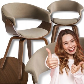 Kárpitozott Fa Velúr Konyhai Szék Nappaliba Bézs Dió Gary