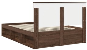 vidaXL Ágykeret fejtámlával Barna Tölgy 140 x 200 cm Tömör fenyőfa