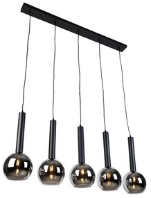 Modern fekete függőlámpa füstüveggel, 5 izzós - Clayton