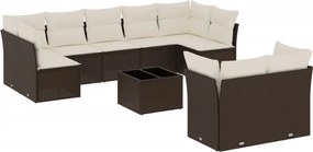 vidaXL 10 részes barna polyrattan kerti ülőgarnitúra párnákkal