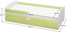 Egyszemélyes ágy 90 cm Carecen (zöld + fehér) (ágyráccsal)  (tárolóhellyel). 1116286