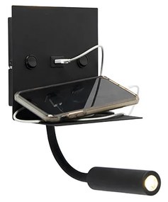 Modern fali lámpa, fekete, hajlékony karral - Duppio