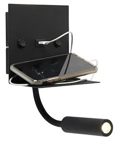 Modern fali lámpa USB fekete, rugalmas karral - Duppio