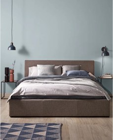 Szürke kárpitozott ágyneműtartós franciaágy ágyráccsal 180x200 cm Nahiri – Kave Home