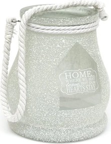 Lampion Gyertyatartó Home Üveg Zsinórral Fehér 18x15cm Matt Felirattal