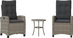 vidaXL 3 részes szürke polyrattan bisztrógarnitúra párnákkal