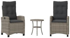 vidaXL 3 részes szürke polyrattan bisztrógarnitúra párnákkal