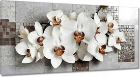 Vászonkép 115x55 Fehér orchideák és mozaik