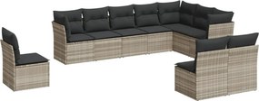vidaXL 10 részes világosszürke polyrattan kerti ülőgarnitúra párnákkal