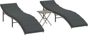 vidaXL 2 db szürke polyrattan napozóágy asztallal