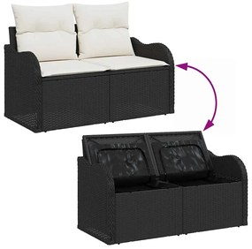 Kerti Kanapé Szett párnával 6 pcs Fekete és fehér Poli rattan