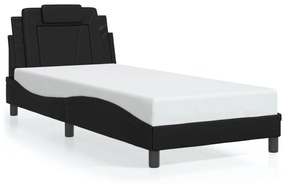 fekete műbőr ágykeret LED-világítással 90x190 cm