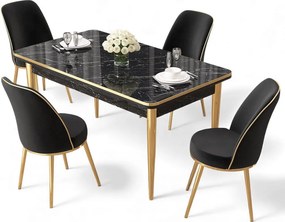 Rewa étkezőgarnitúra, fekete márvány-arany, 110 cm – TR240CHR3048