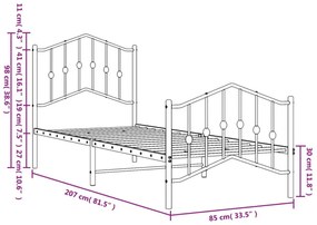 fehér fém ágykeret fej- és lábtámlával 80 x 200 cm