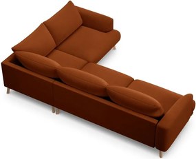 Terrakotta színű bársony sarokkanapé (jobb oldali-L alakú) Naomi – Micadoni