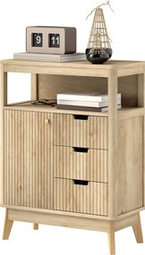 HOMCOM Modern Stílusú Büfé Oldalszekrény Ajtókkal, Állítható Polccal és Nyitott Polccal - Étkező, Konyha és Nappali Büfé, 60 x 30 x 81 cm, Természetes