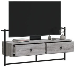 szürke sonoma színű szerelt fa fali TV szekrény 100,5x30x51 cm