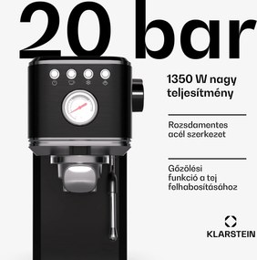 Klarstein SteelPresso Slim kávéfőző, portafilter, tartozékokkal együtt
