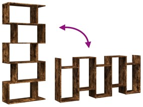 5 szintes füstös tölgy fa elválasztó könyvespolc 70x24x161 cm