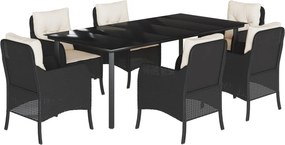 vidaXL 7 részes fekete polyrattan kerti étkezőgarnitúra párnával