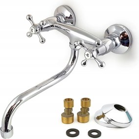Retro Konyhai Fali Csaptelep Króm Két Fogantyú Mozgatható Kifolyócső 20 CM