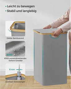 Szennyestartó, 2 rekesszel, levehető hálós béléssel, 130L, szürke, 52 x 38.5 x