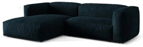 Sötétkék bársony moduláris sarokkanapé (bal oldali-heverő résszel) Martina – Micadoni