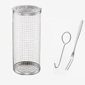Rozsdamentes acél forgatható grillkosár Bbq zöldség-hús grillrács 21*9cm
