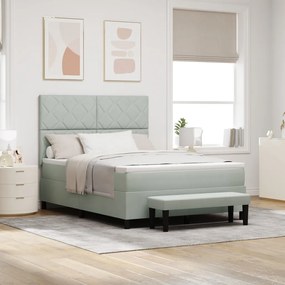 Box Spring Ágy Matraccal és Padlóval Világosszürke 140x190 cm Bársony