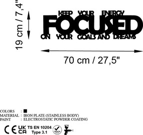 Focused fém fali dekoráció, 70×19 cm