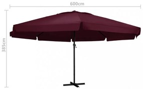 bordó kültéri napernyő alumíniumrúddal 600 cm