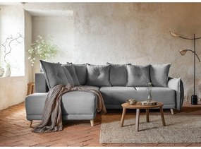 Szürke kordbársony kinyitható sarokkanapé (bal oldali) Lazy Lukka – Miuform