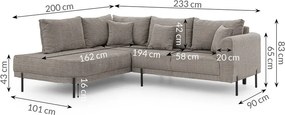 Szürkésbarna zsenília sarokkanapé (bal oldali-L alakú) Mauris – Ropez