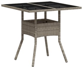 világosszürke polyrattan üveglapos kerti asztal 80 x 80 x 75 cm