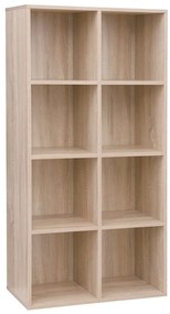 Könyvespolc, tárolópolc, 8 rekeszes, tölgy 65x30x129cm