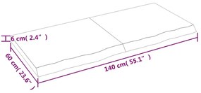sötétbarna kezelt tömör tölgyfa fali polc 140 x 60 x (2-6) cm