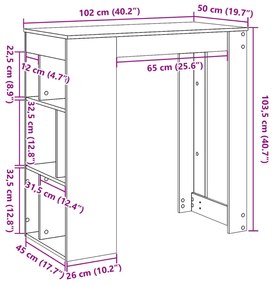 betonszürke szerelt fa tárolórekeszes bárasztal 102x50x103,5 cm