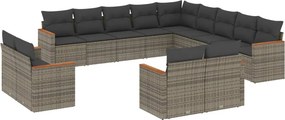 vidaXL 13 részes szürke polyrattan kerti ülőgarnitúra párnákkal