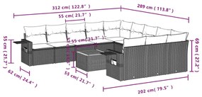 12 részes szürke polyrattan kerti ülőgarnitúra párnákkal