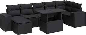 vidaXL 8 részes fekete polyrattan kerti ülőgarnitúra párnákkal