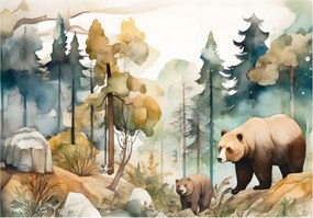 Fotótapéta Akvarell medvék az erdőben természet nyugalma 208x146 +ragasztó