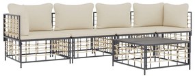 5 részes antracitszürke polyrattan kerti ülőgarnitúra párnákkal
