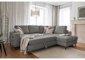 Szürke kordbársony kinyitható sarokkanapé (jobb oldali) Lofty Lilly – Miuform