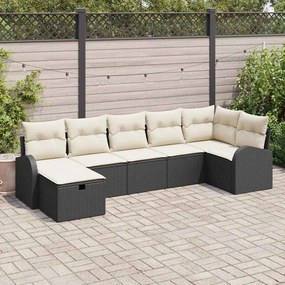 Kerti Kanapé Szett 7 pcs Fekete és krémszínű 289 x 124 x 85 cm