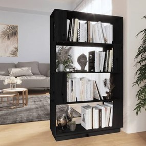 Fekete tömör fenyőfa könyvszekrény/térelválasztó 80x25x132 cm