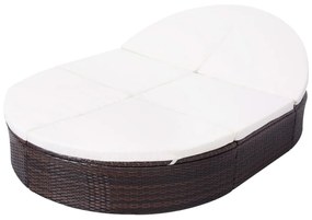 Barna polyrattan kültéri napozóágy párnával